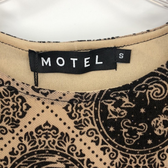 Motel Rocks Wyanna  Mini Dress Taupe net with black sign flock-Small-NWT - Picture 7 of 11